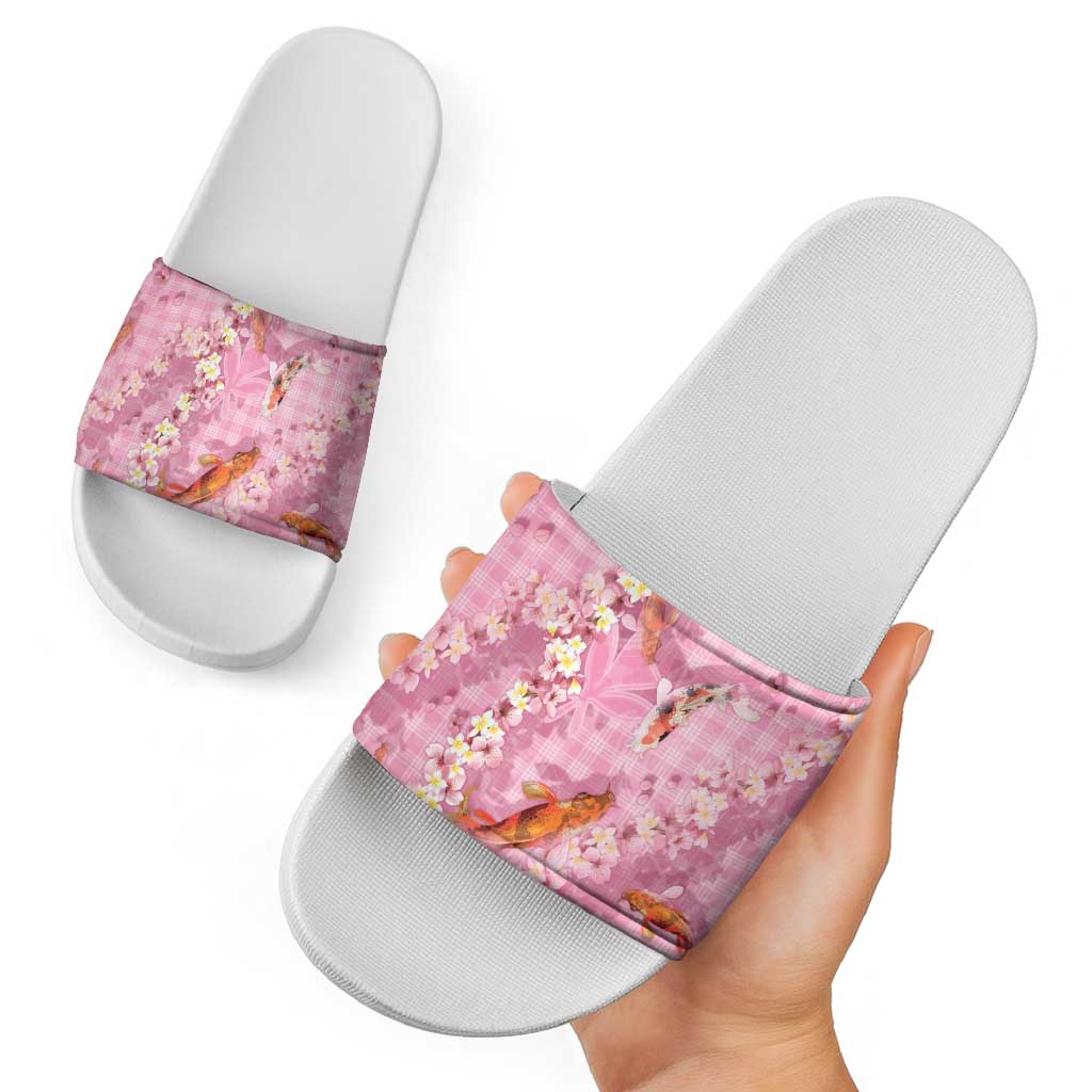 Pink Palaka Hawaiian And Japanese Slide Sandals Sakura Lei With Koi Fish DT05 - Polynesian Pride