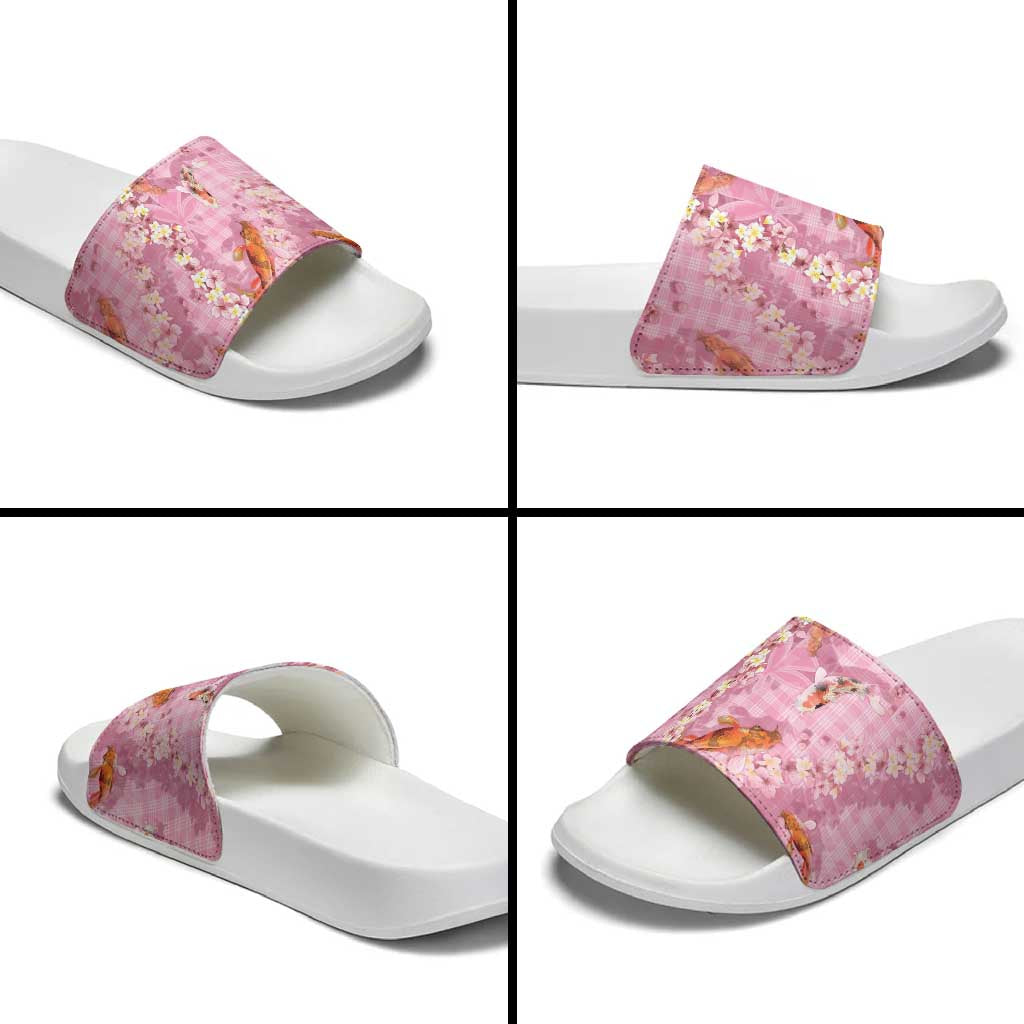 Pink Palaka Hawaiian And Japanese Slide Sandals Sakura Lei With Koi Fish DT05 - Polynesian Pride