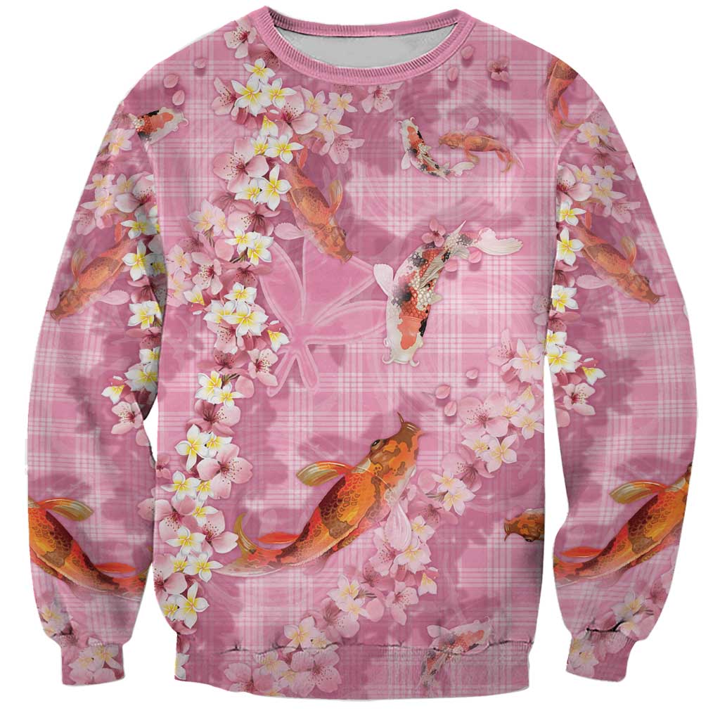 Pink Palaka Hawaiian And Japanese Sweatshirt Sakura Lei With Koi Fish DT05 Unisex Pink - Polynesian Pride