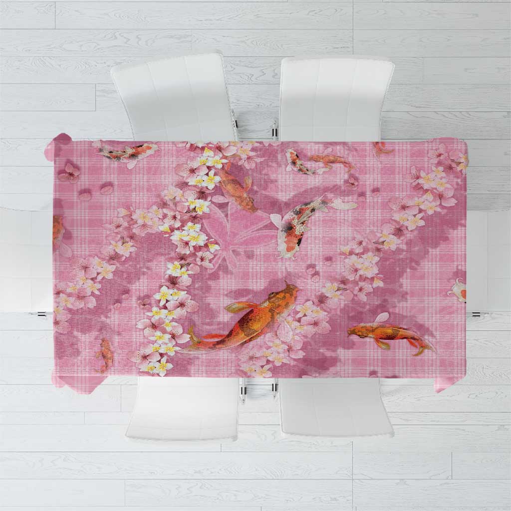 Pink Palaka Hawaiian And Japanese Tablecloth Sakura Lei With Koi Fish DT05 Pink - Polynesian Pride