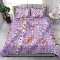 Purple Palaka Hawaiian And Japanese Bedding Set Sakura Lei With Koi Fish DT05 - Polynesian Pride