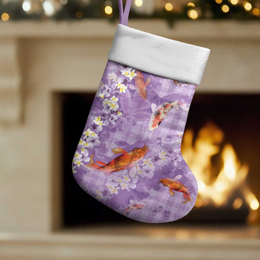 Purple Palaka Hawaiian And Japanese Christmas Stocking Sakura Lei With Koi Fish DT05 Set of 2 Purple - Polynesian Pride