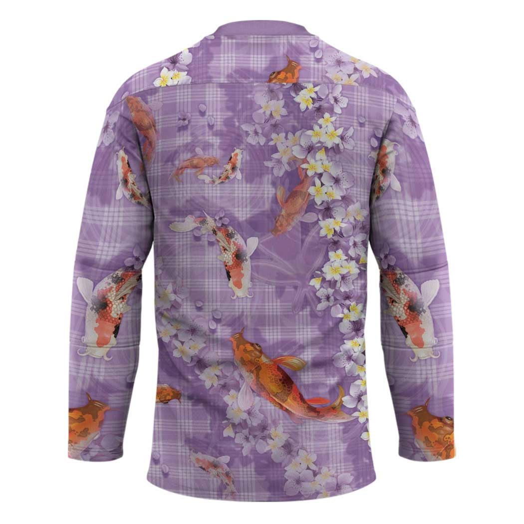 Purple Palaka Hawaiian And Japanese Hockey Jersey Sakura Lei With Koi Fish DT05 - Polynesian Pride