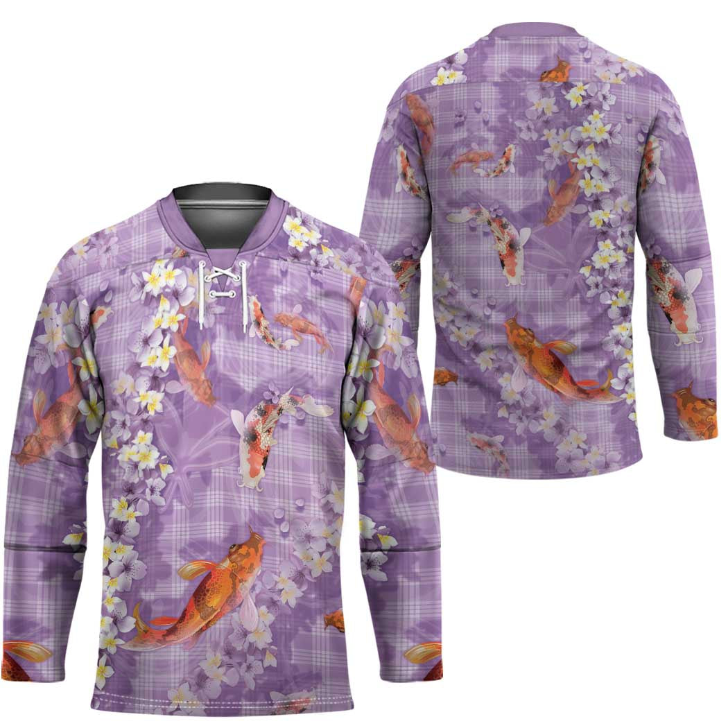 Purple Palaka Hawaiian And Japanese Hockey Jersey Sakura Lei With Koi Fish DT05 - Polynesian Pride
