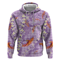 Purple Palaka Hawaiian And Japanese Hoodie Sakura Lei With Koi Fish DT05 Pullover Hoodie Purple - Polynesian Pride