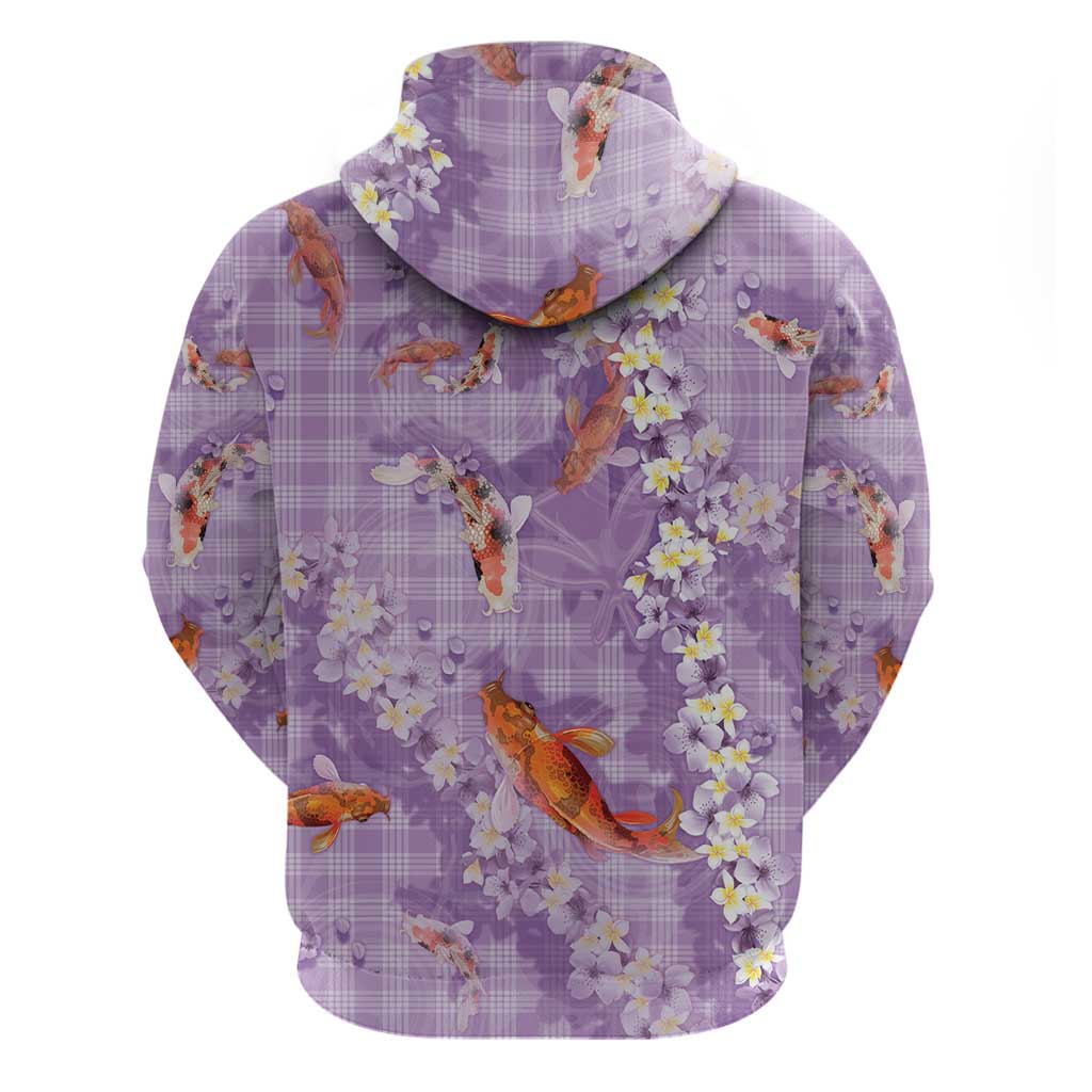 Purple Palaka Hawaiian And Japanese Hoodie Sakura Lei With Koi Fish DT05 - Polynesian Pride