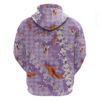 Purple Palaka Hawaiian And Japanese Hoodie Sakura Lei With Koi Fish DT05 - Polynesian Pride