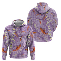 Purple Palaka Hawaiian And Japanese Hoodie Sakura Lei With Koi Fish DT05 - Polynesian Pride
