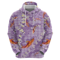 Purple Palaka Hawaiian And Japanese Hoodie Sakura Lei With Koi Fish DT05 - Polynesian Pride