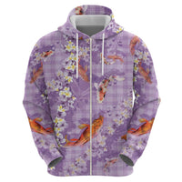 Purple Palaka Hawaiian And Japanese Hoodie Sakura Lei With Koi Fish DT05 - Polynesian Pride
