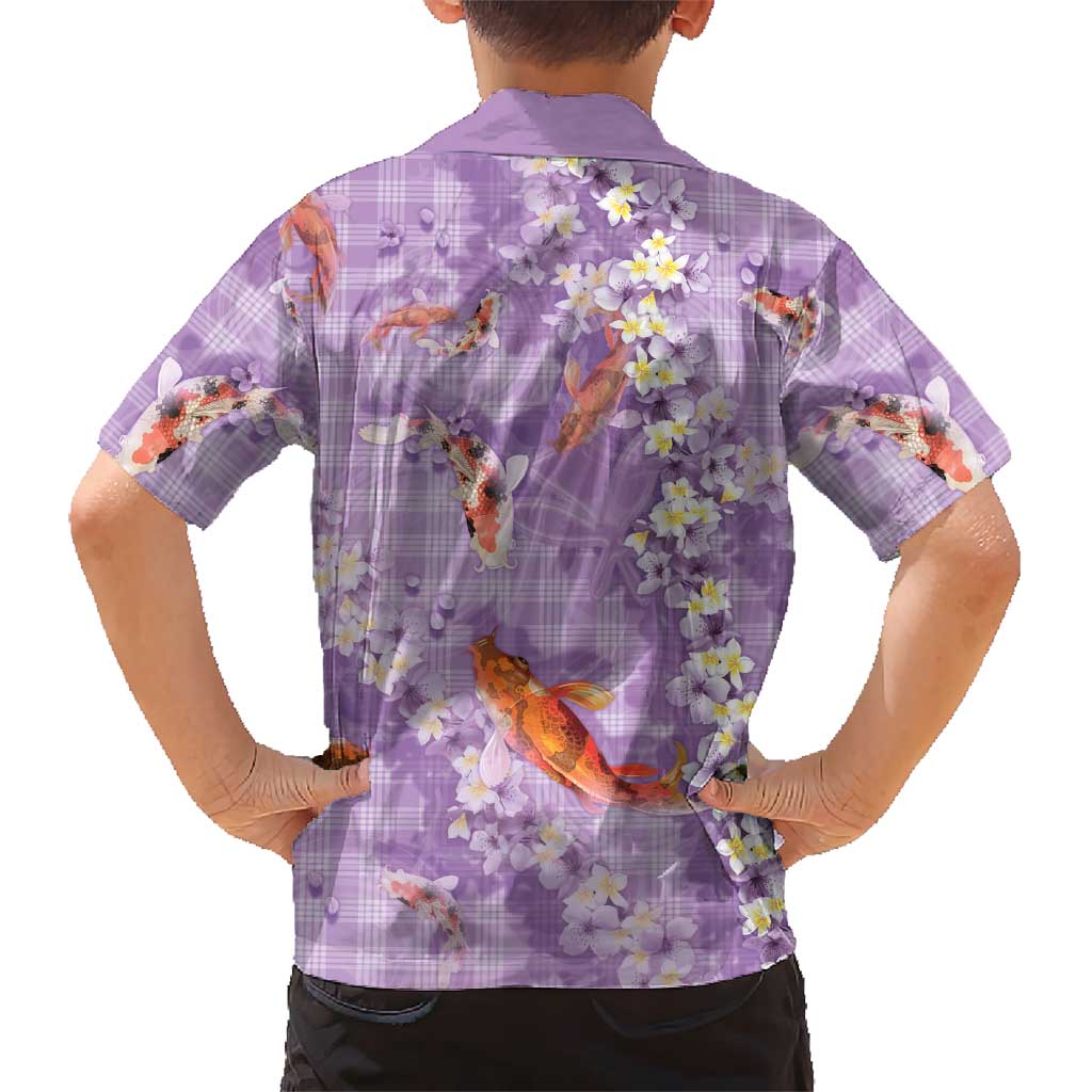 Purple Palaka Hawaiian And Japanese Kid Hawaiian Shirt Sakura Lei With Koi Fish DT05 - Polynesian Pride