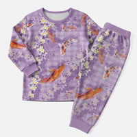 Purple Palaka Hawaiian and Japanese Christmas Pajama Set - Sakura Lei With Koi Fish DT05 Men Purple - Polynesian Pride