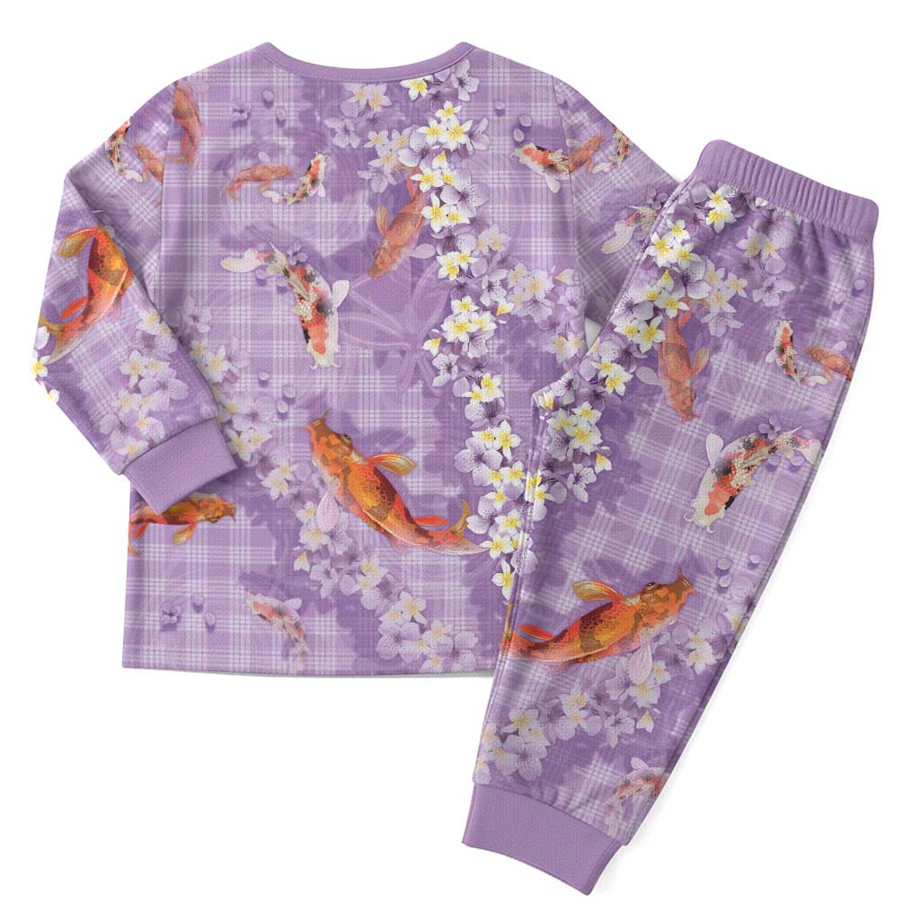 Purple Palaka Hawaiian and Japanese Christmas Pajama Set - Sakura Lei With Koi Fish DT05 - Polynesian Pride
