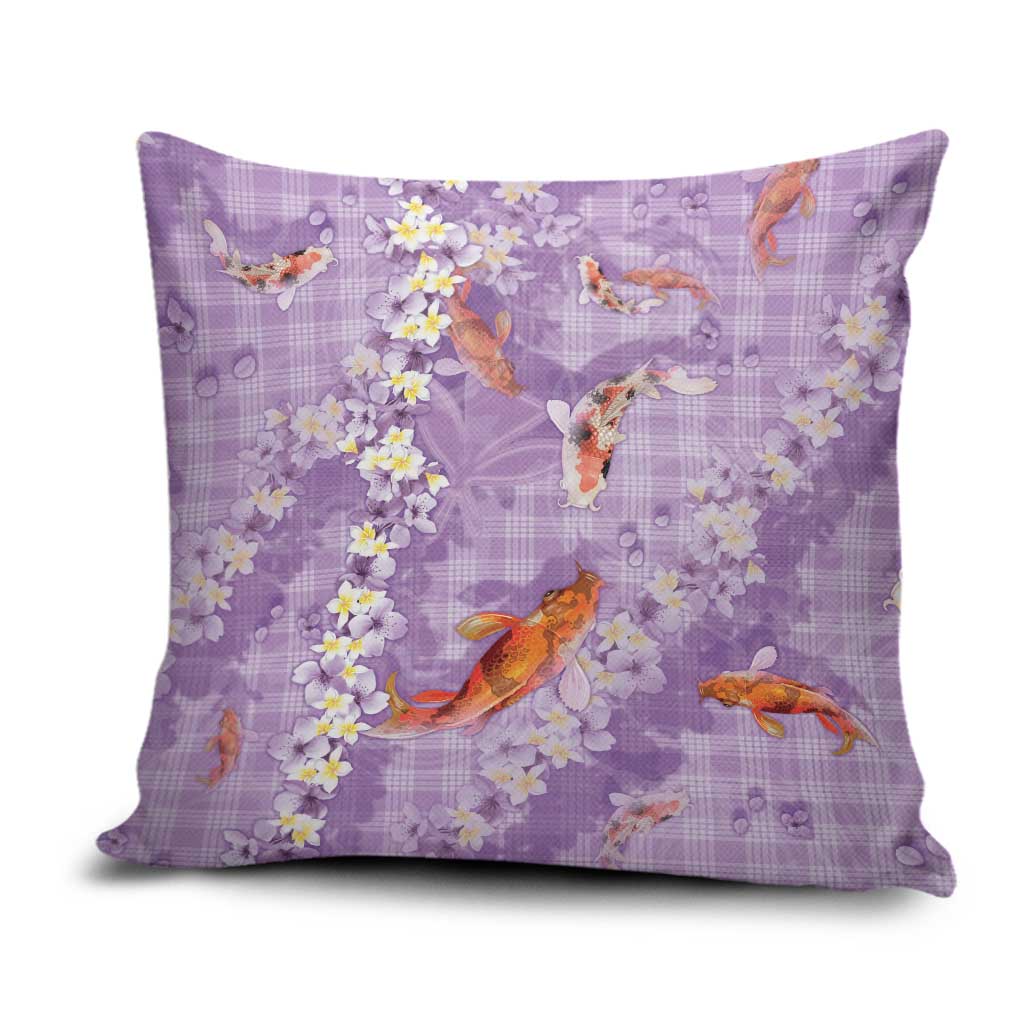 Purple Palaka Hawaiian And Japanese Pillow Cover Sakura Lei With Koi Fish DT05 Purple - Polynesian Pride