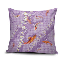 Purple Palaka Hawaiian And Japanese Pillow Cover Sakura Lei With Koi Fish DT05 Purple - Polynesian Pride
