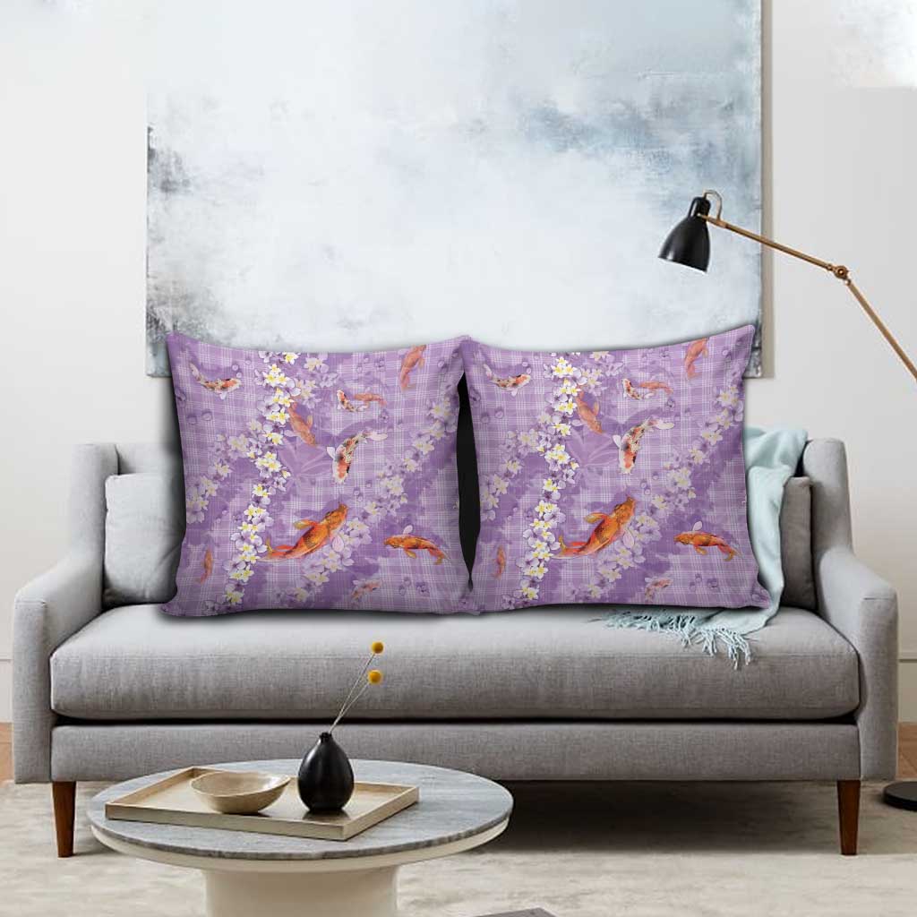 Purple Palaka Hawaiian And Japanese Pillow Cover Sakura Lei With Koi Fish DT05 - Polynesian Pride