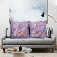 Purple Palaka Hawaiian And Japanese Pillow Cover Sakura Lei With Koi Fish DT05 - Polynesian Pride