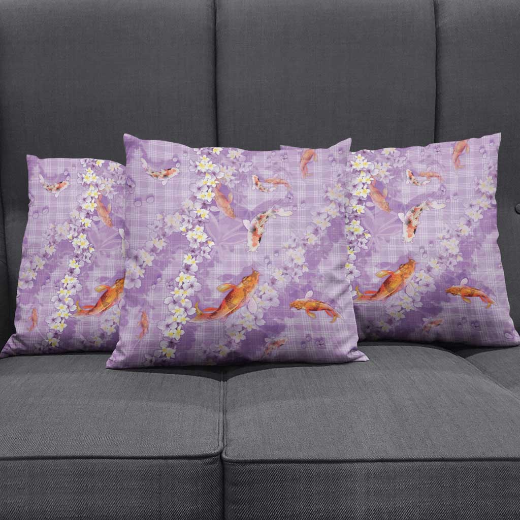 Purple Palaka Hawaiian And Japanese Pillow Cover Sakura Lei With Koi Fish DT05 - Polynesian Pride