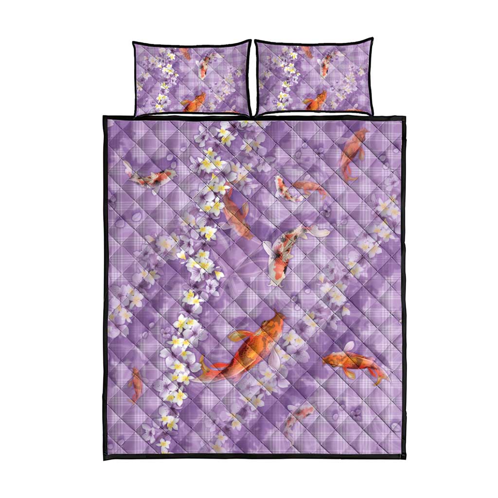 Purple Palaka Hawaiian And Japanese Quilt Bed Set Sakura Lei With Koi Fish DT05 - Polynesian Pride