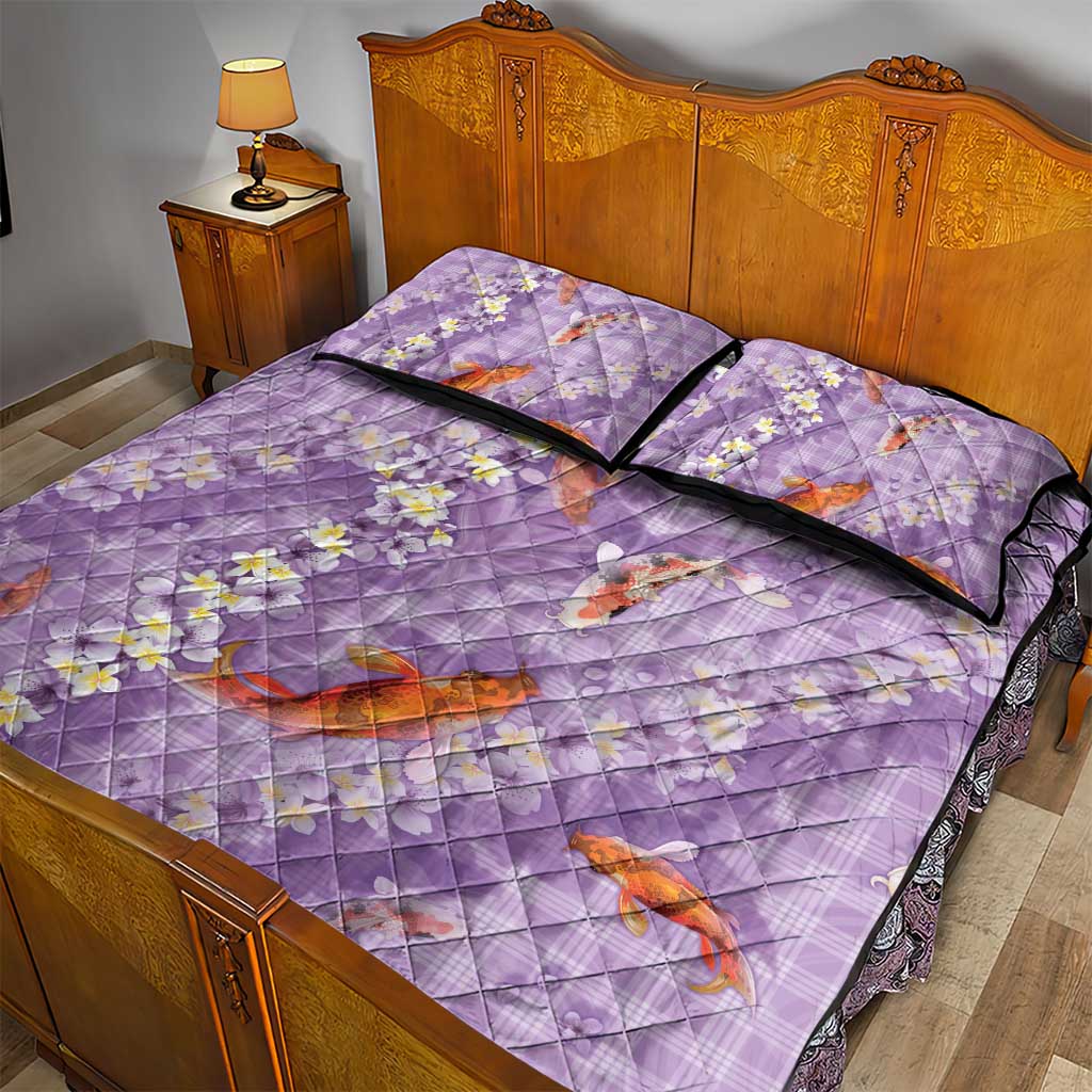 Purple Palaka Hawaiian And Japanese Quilt Bed Set Sakura Lei With Koi Fish DT05 - Polynesian Pride