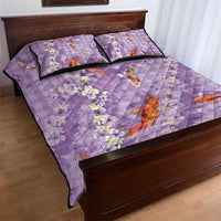 Purple Palaka Hawaiian And Japanese Quilt Bed Set Sakura Lei With Koi Fish DT05 - Polynesian Pride