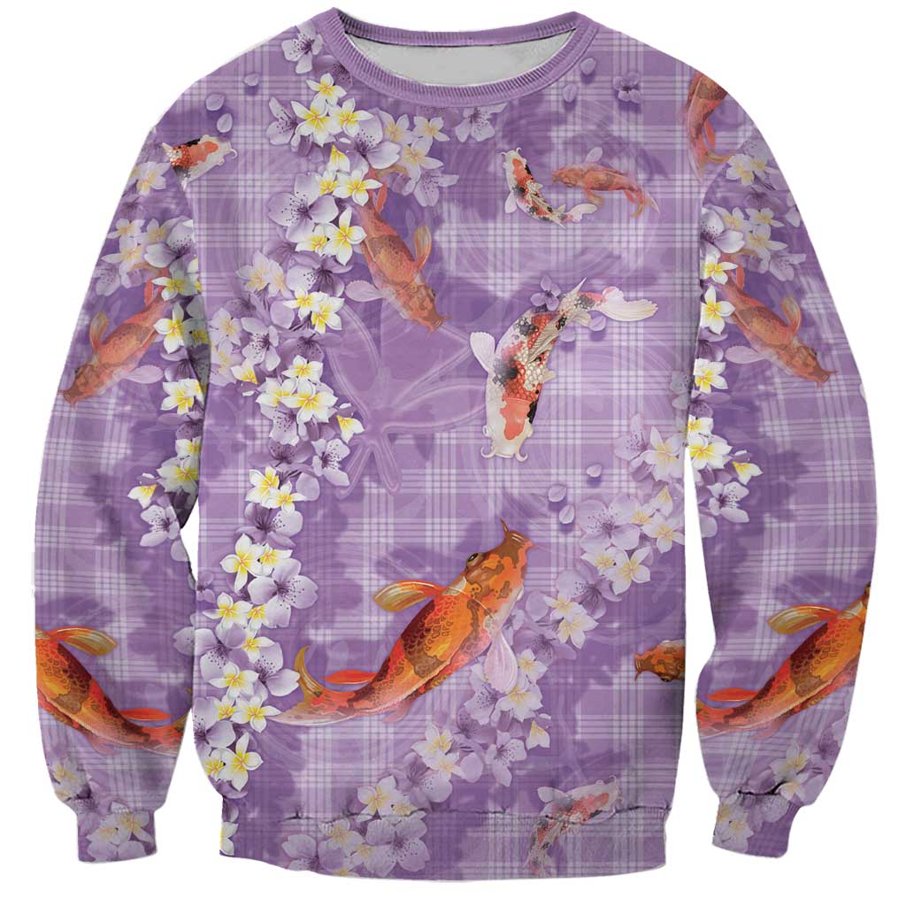 Purple Palaka Hawaiian And Japanese Sweatshirt Sakura Lei With Koi Fish DT05 Unisex Purple - Polynesian Pride
