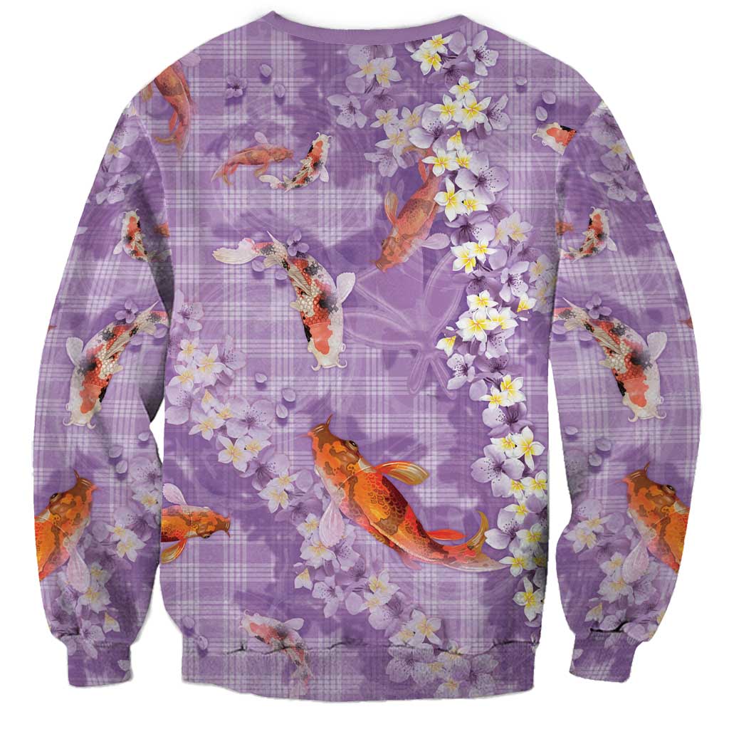 Purple Palaka Hawaiian And Japanese Sweatshirt Sakura Lei With Koi Fish DT05 - Polynesian Pride