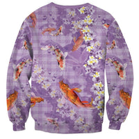 Purple Palaka Hawaiian And Japanese Sweatshirt Sakura Lei With Koi Fish DT05 - Polynesian Pride