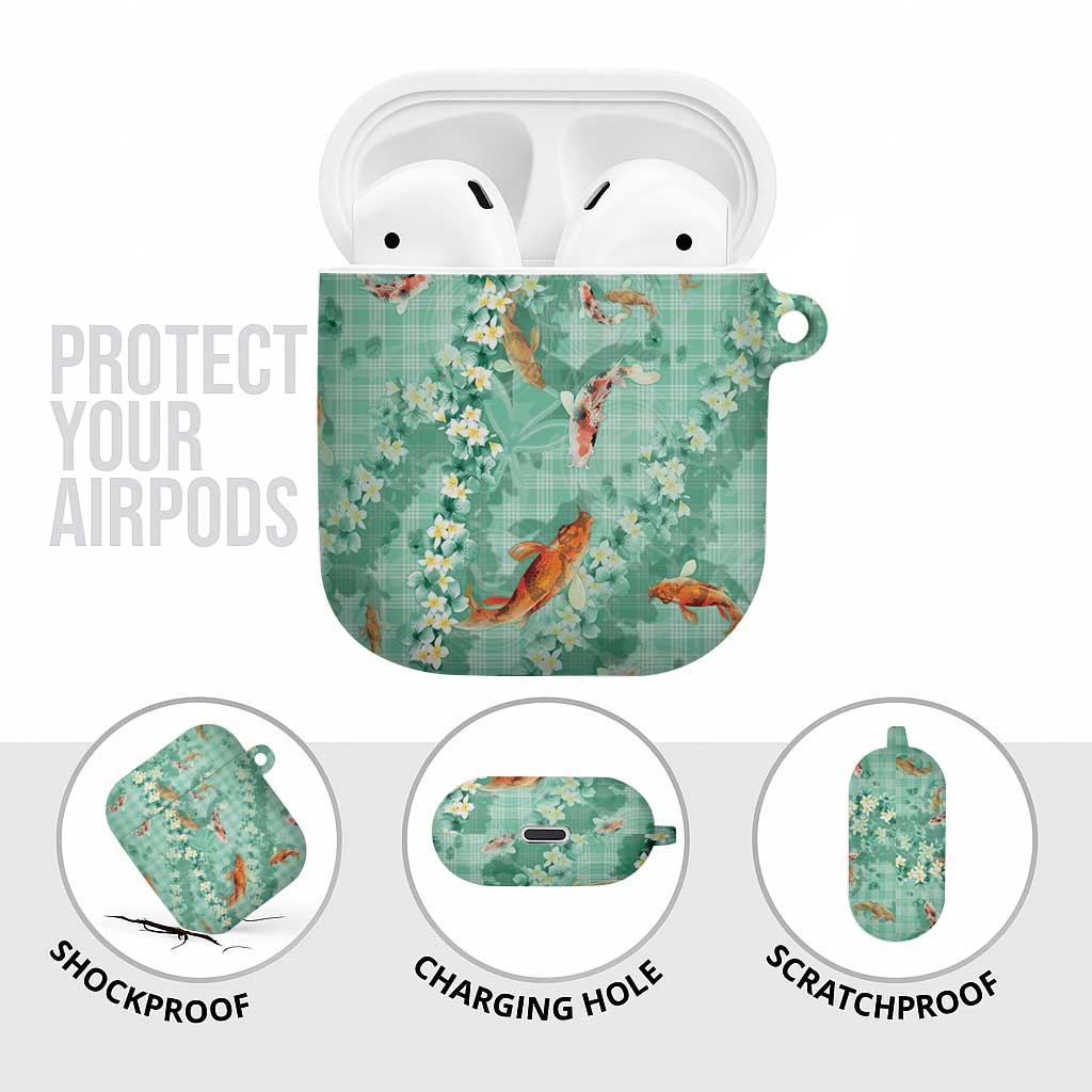 Green Palaka Hawaiian And Japanese AirPods Case Sakura Lei With Koi Fish DT05 - Polynesian Pride