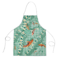 Green Palaka Hawaiian And Japanese Apron Sakura Lei With Koi Fish DT05 Green - Polynesian Pride