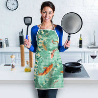 Green Palaka Hawaiian And Japanese Apron Sakura Lei With Koi Fish DT05 - Polynesian Pride