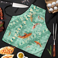 Green Palaka Hawaiian And Japanese Apron Sakura Lei With Koi Fish DT05 Green - Polynesian Pride