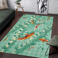 Green Palaka Hawaiian And Japanese Area Rug Sakura Lei With Koi Fish DT05 Green - Polynesian Pride