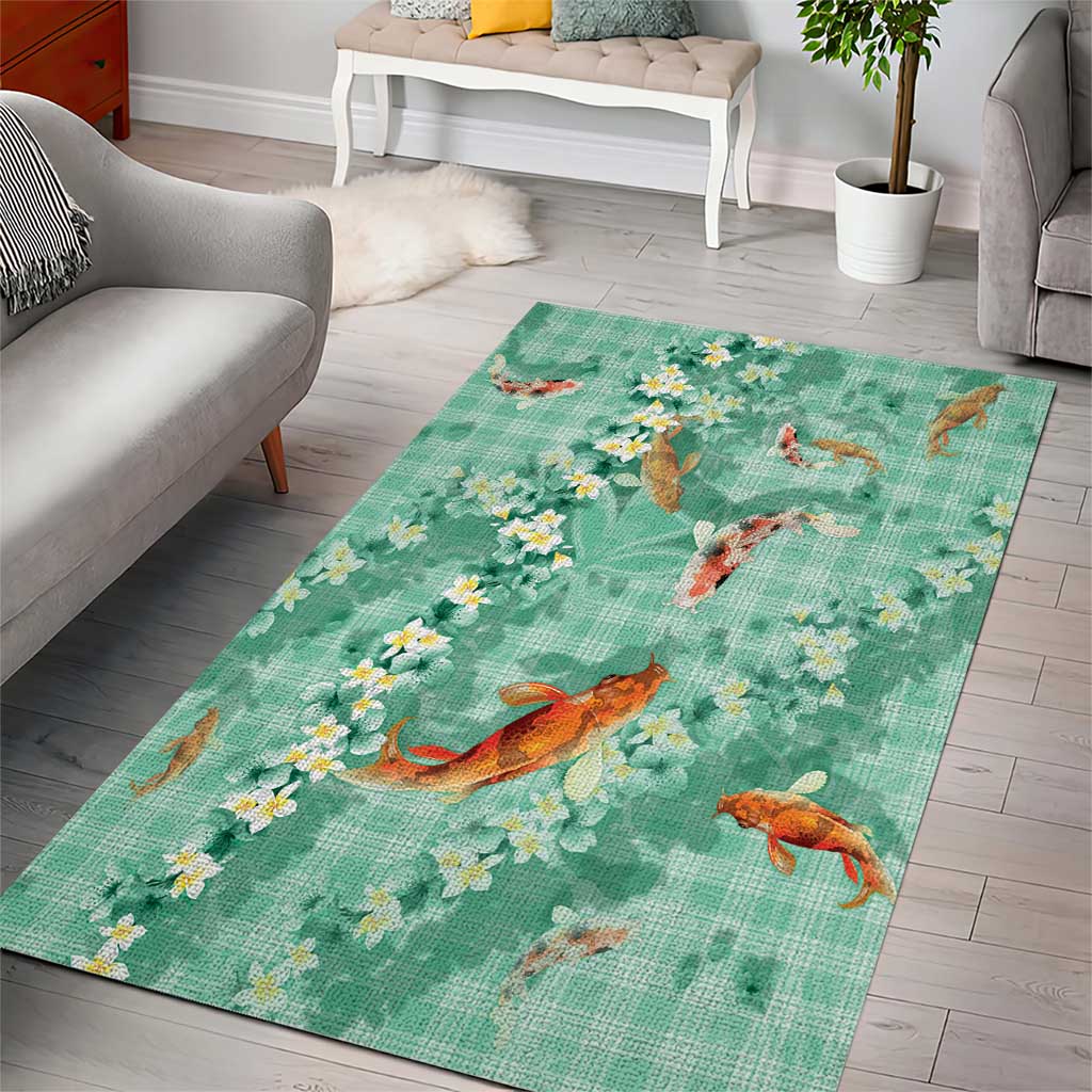 Green Palaka Hawaiian And Japanese Area Rug Sakura Lei With Koi Fish DT05 - Polynesian Pride