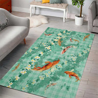 Green Palaka Hawaiian And Japanese Area Rug Sakura Lei With Koi Fish DT05 - Polynesian Pride