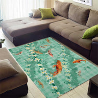 Green Palaka Hawaiian And Japanese Area Rug Sakura Lei With Koi Fish DT05 - Polynesian Pride