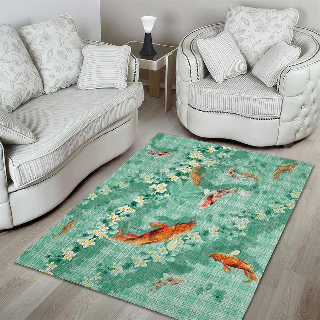 Green Palaka Hawaiian And Japanese Area Rug Sakura Lei With Koi Fish DT05 - Polynesian Pride
