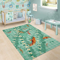 Green Palaka Hawaiian And Japanese Area Rug Sakura Lei With Koi Fish DT05 - Polynesian Pride