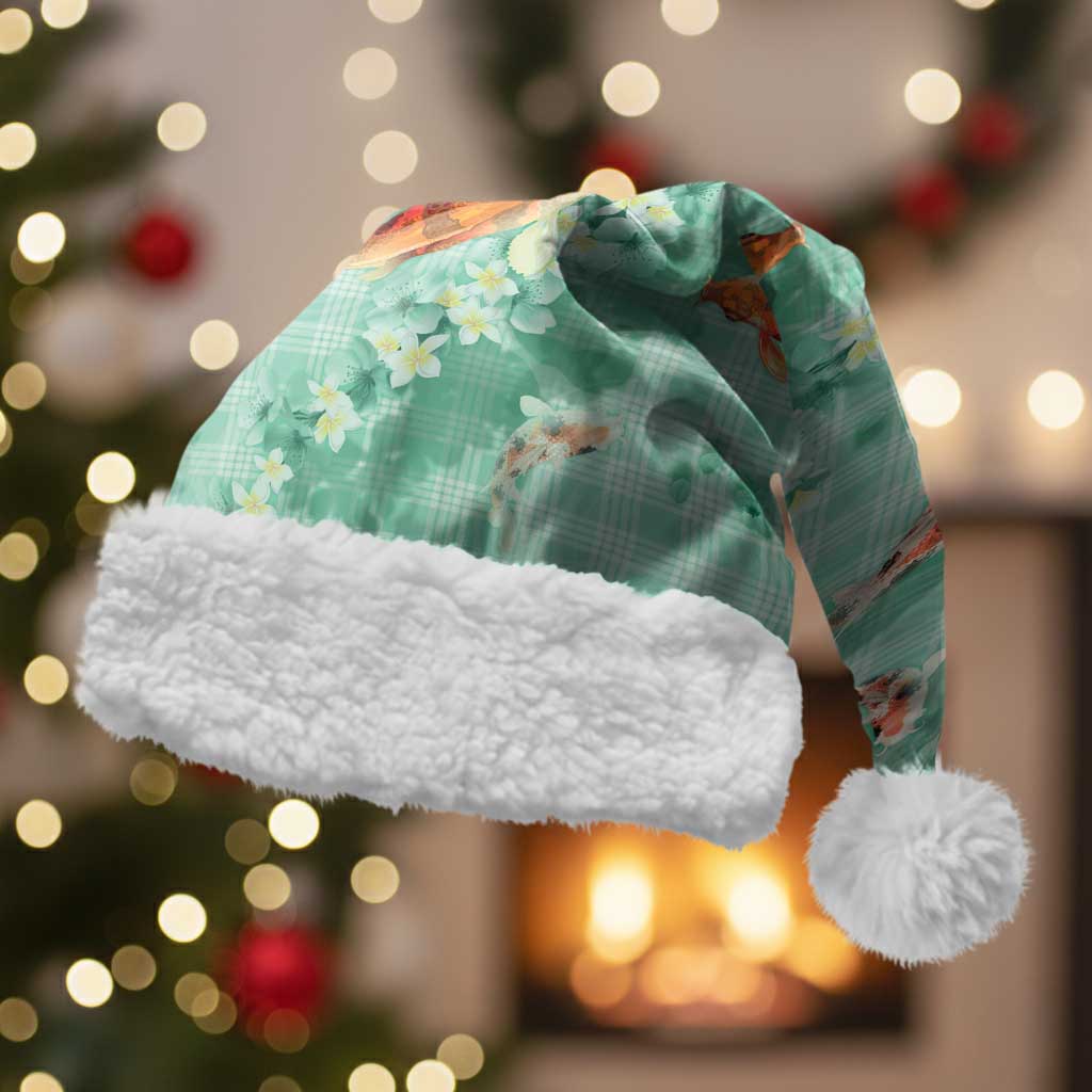 Green Palaka Hawaiian And Japanese Christmas Santa Hat Sakura Lei With Koi Fish DT05 With Fur Green - Polynesian Pride