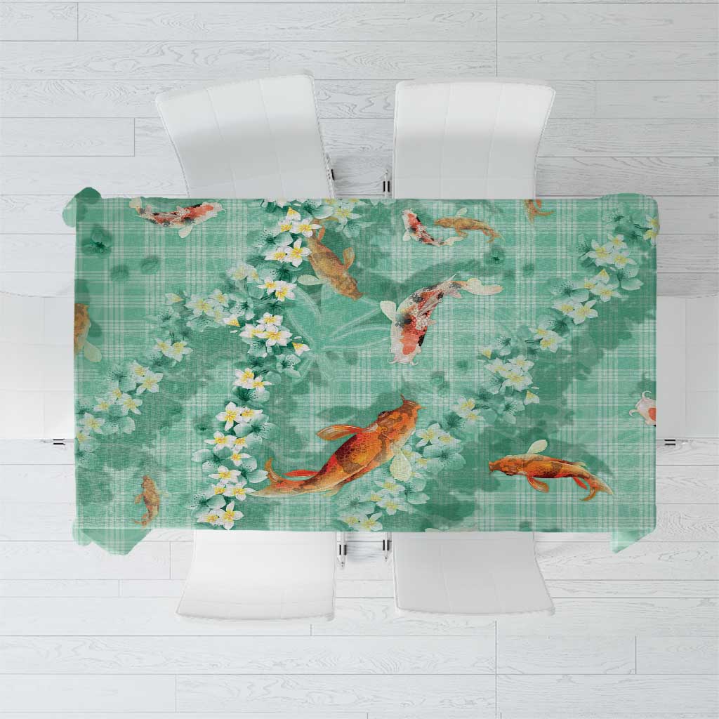 Green Palaka Hawaiian And Japanese Tablecloth Sakura Lei With Koi Fish DT05 Green - Polynesian Pride