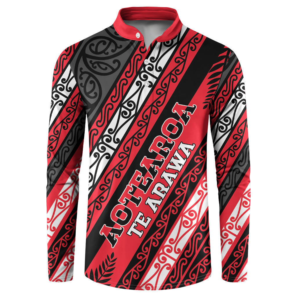 Personalised Aotearoa Te Arawa Button Sweatshirt New Zealand Maori Tribal Fern Pattern DT05 Red - Polynesian Pride