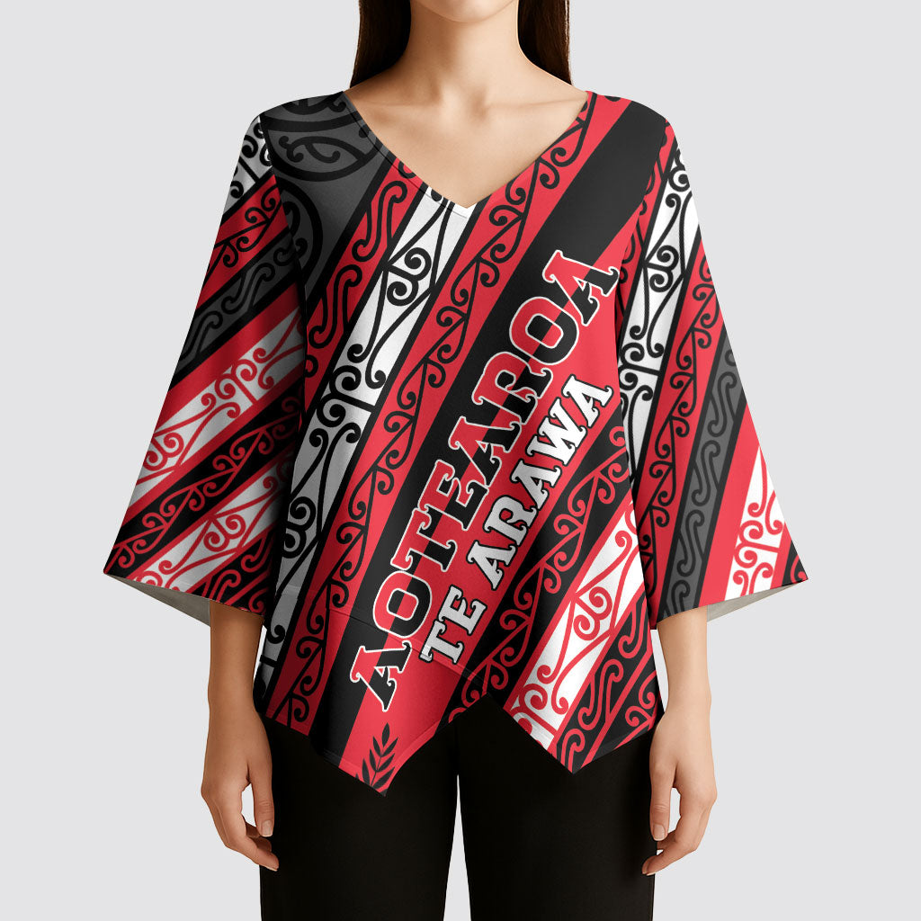 Personalised Aotearoa Te Arawa Kimono Sleeve Blouse New Zealand Maori Tribal Fern Pattern DT05 - Polynesian Pride