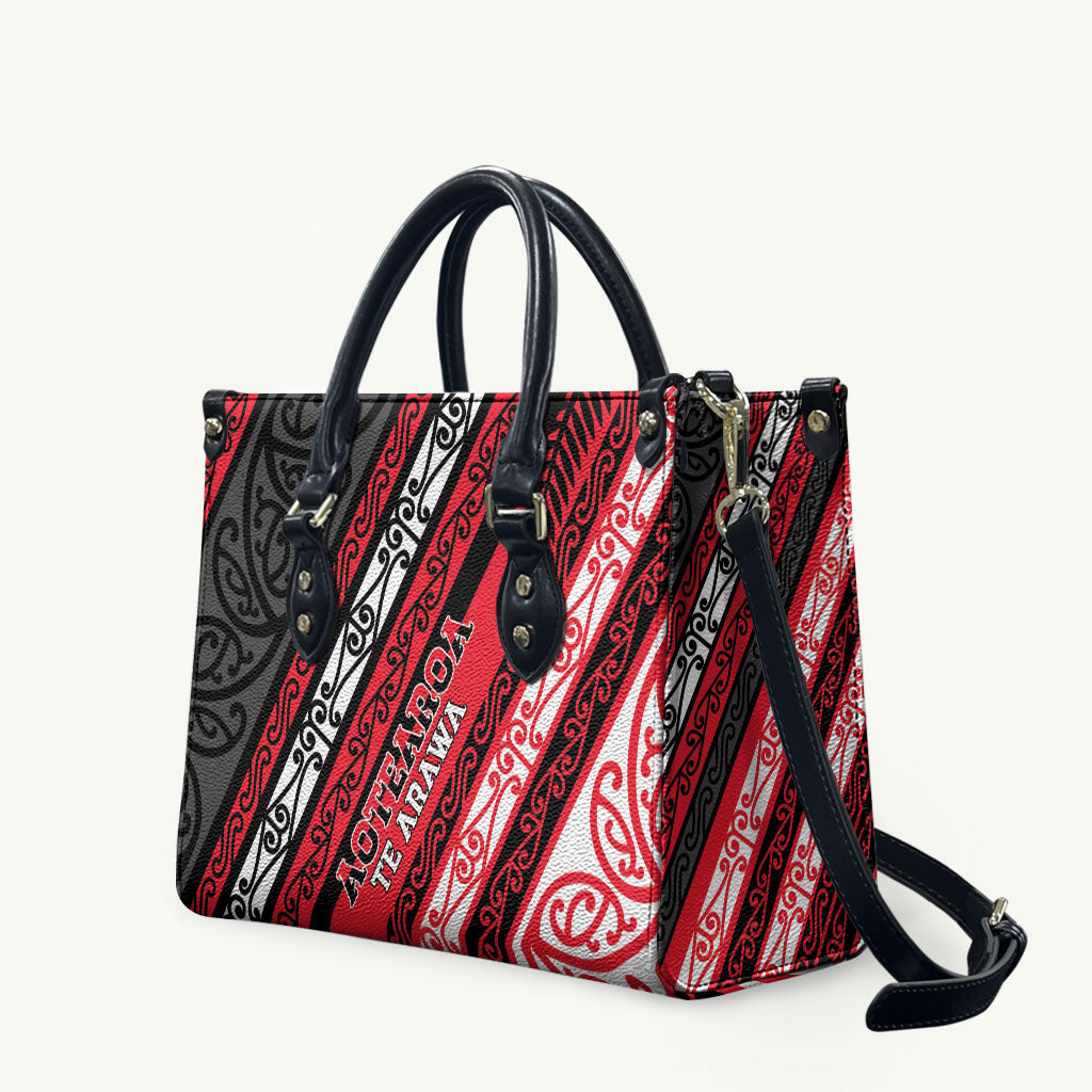 Aotearoa Te Arawa Leather Bag New Zealand Maori Tribal Fern Pattern DT05 Red - Polynesian Pride
