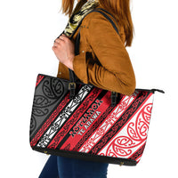 Aotearoa Te Arawa Leather Tote Bag New Zealand Maori Tribal Fern Pattern DT05 Red - Polynesian Pride