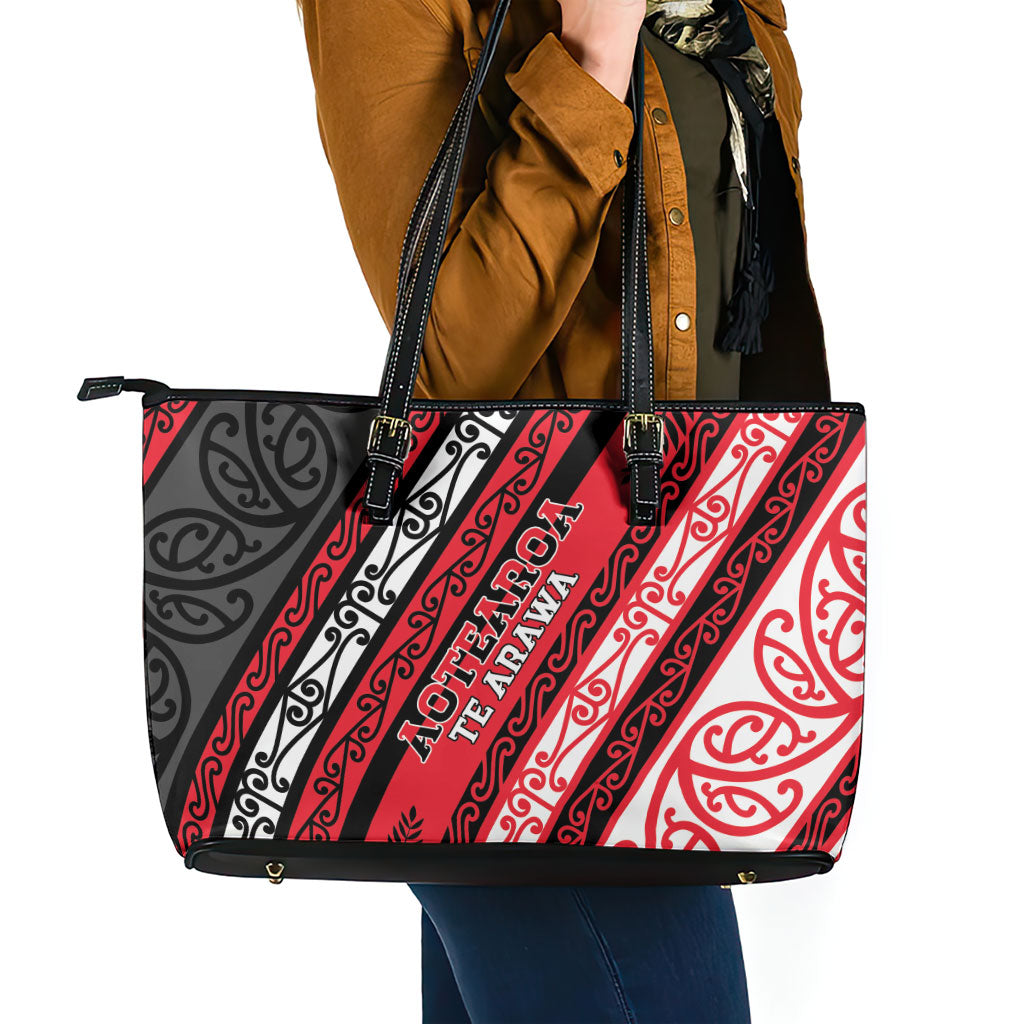 Aotearoa Te Arawa Leather Tote Bag New Zealand Maori Tribal Fern Pattern DT05 - Polynesian Pride