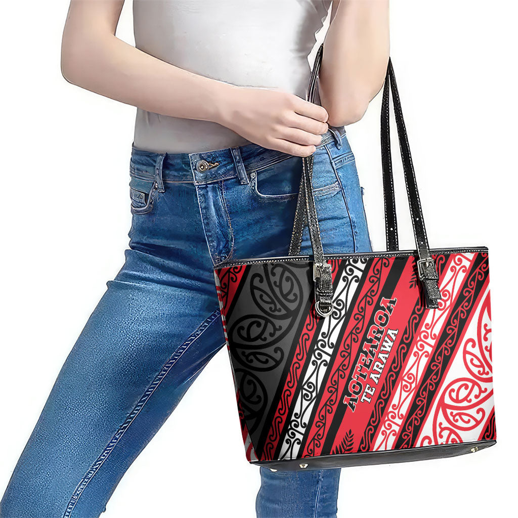 Aotearoa Te Arawa Leather Tote Bag New Zealand Maori Tribal Fern Pattern DT05 - Polynesian Pride