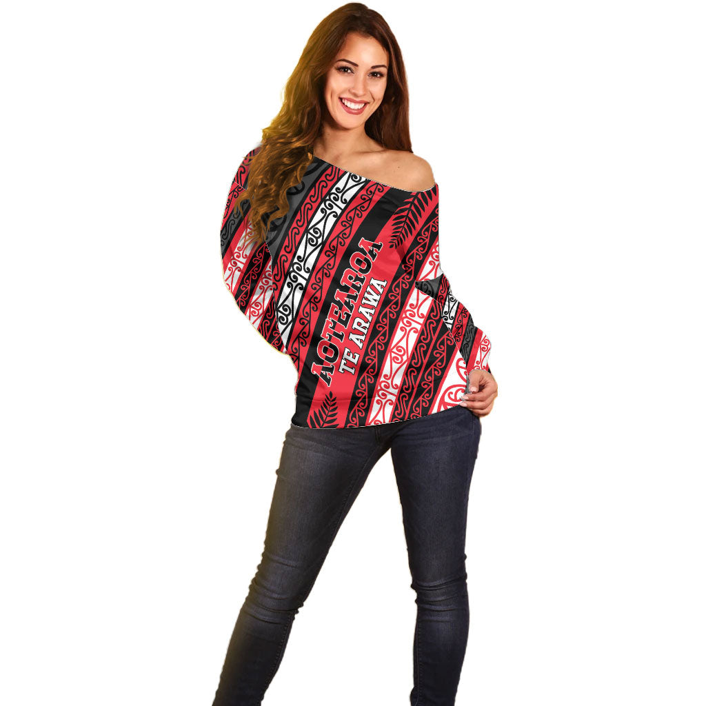 Personalised Aotearoa Te Arawa Off Shoulder Sweater New Zealand Maori Tribal Fern Pattern DT05 - Polynesian Pride