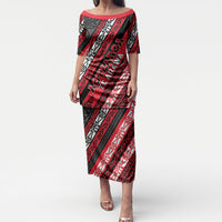 Personalised Aotearoa Te Arawa Puletasi New Zealand Maori Tribal Fern Pattern DT05 Long Dress Red - Polynesian Pride