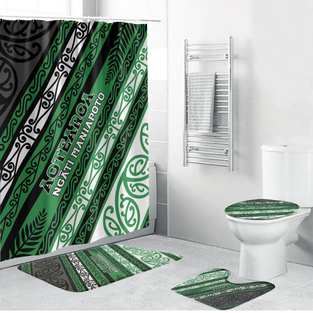 Aotearoa Ngati Maniapoto Bathroom Set New Zealand Maori Tribal Fern Pattern DT05 Bathroom Set (4 pcs) Green - Polynesian Pride