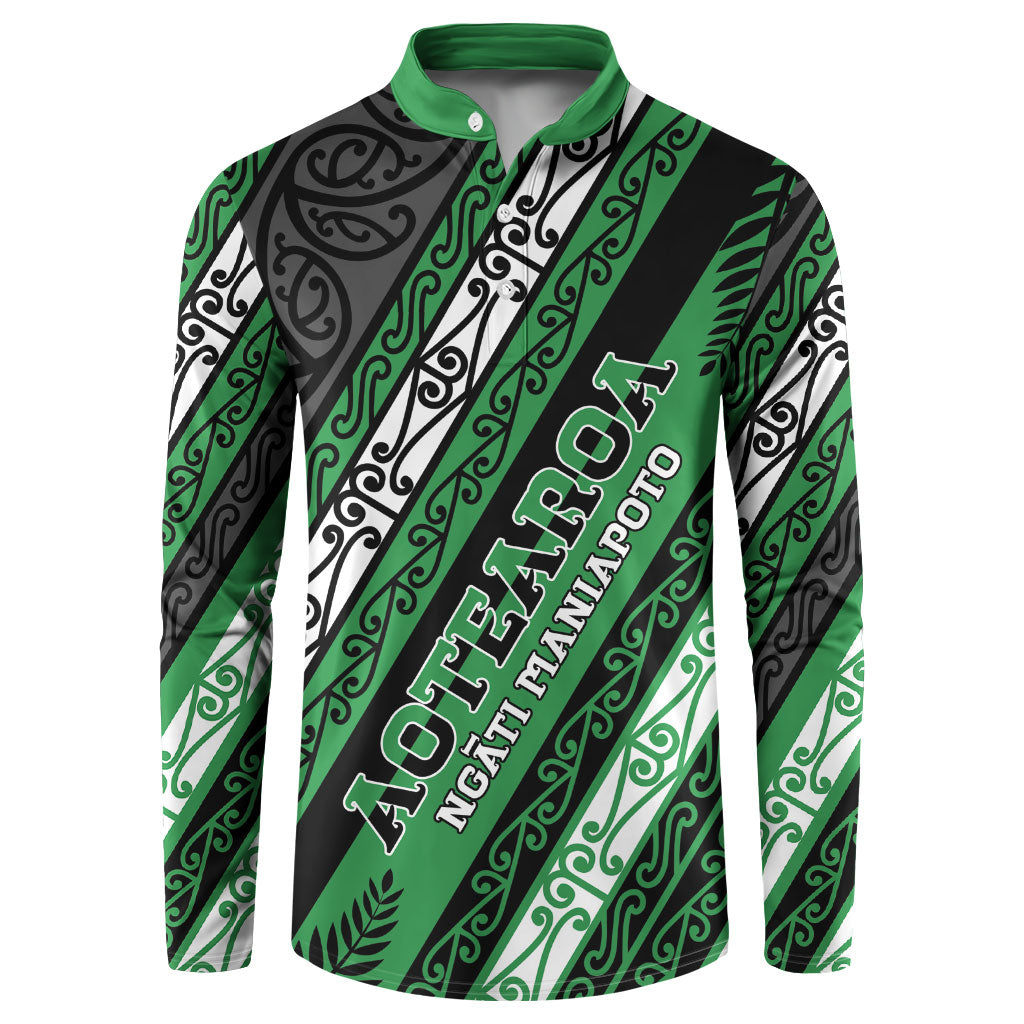 Personalised Aotearoa Ngati Maniapoto Button Sweatshirt New Zealand Maori Tribal Fern Pattern DT05 Green - Polynesian Pride